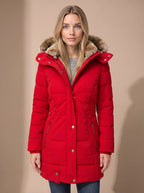 Layla | Women's Longline Quilted Puffer Coat Faux Fur Hooded