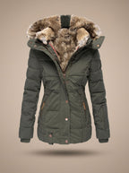 Layla | Women's Longline Quilted Puffer Coat Faux Fur Hooded