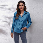 Sophia | Women's Loose-Fit Button-Down Long-Sleeve Satin Blouses