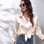 Sophia | Women's Loose-Fit Button-Down Long-Sleeve Satin Blouses