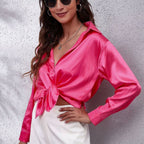 Sophia | Women's Loose-Fit Button-Down Long-Sleeve Satin Blouses