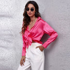 Sophia | Women's Loose-Fit Button-Down Long-Sleeve Satin Blouses
