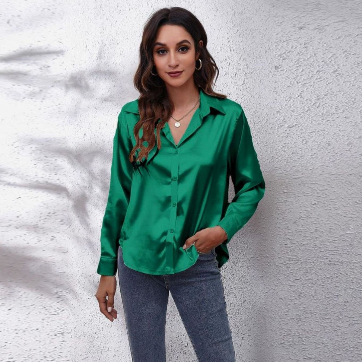 Sophia | Women's Loose-Fit Button-Down Long-Sleeve Satin Blouses