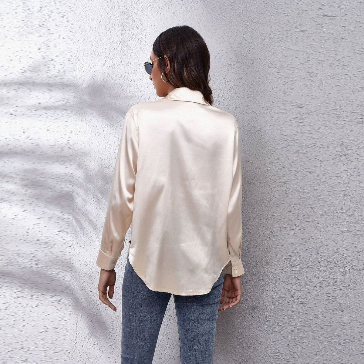 Sophia | Women's Loose-Fit Button-Down Long-Sleeve Satin Blouses