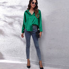 Sophia | Women's Loose-Fit Button-Down Long-Sleeve Satin Blouses