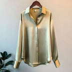Evelyn | Women's Loose-Fit Button-Down Satin Blouses Long Sleeve Shirt