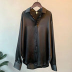 Evelyn | Women's Loose-Fit Button-Down Satin Blouses Long Sleeve Shirt