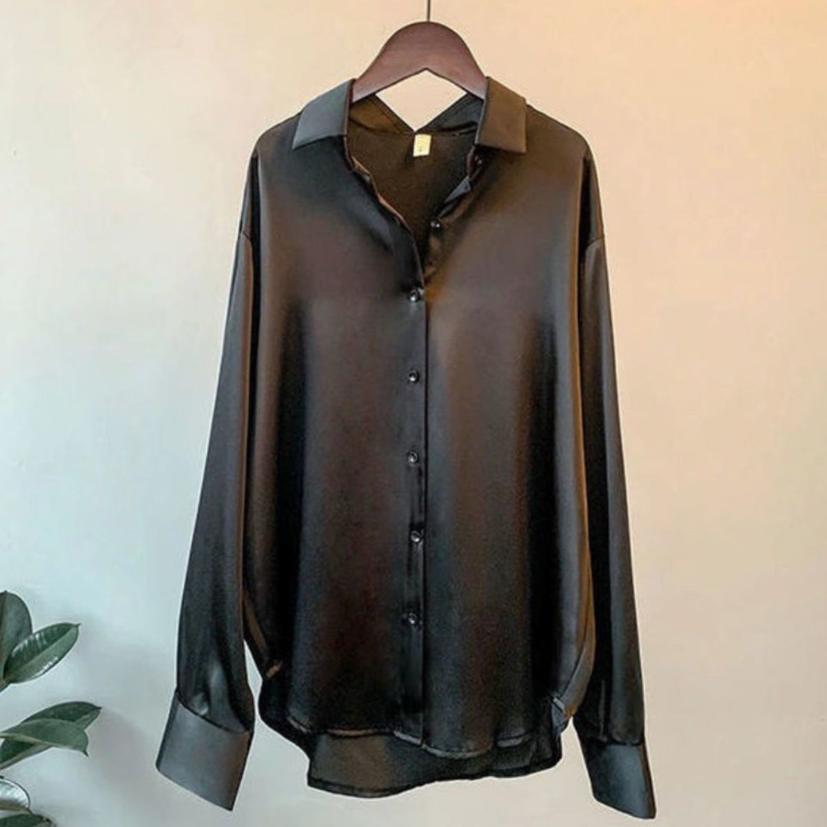 Evelyn | Women's Loose-Fit Button-Down Satin Blouses Long Sleeve Shirt