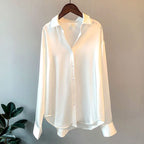 Evelyn | Women's Loose-Fit Button-Down Satin Blouses Long Sleeve Shirt