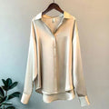 Evelyn | Women's Loose-Fit Button-Down Satin Blouses Long Sleeve Shirt