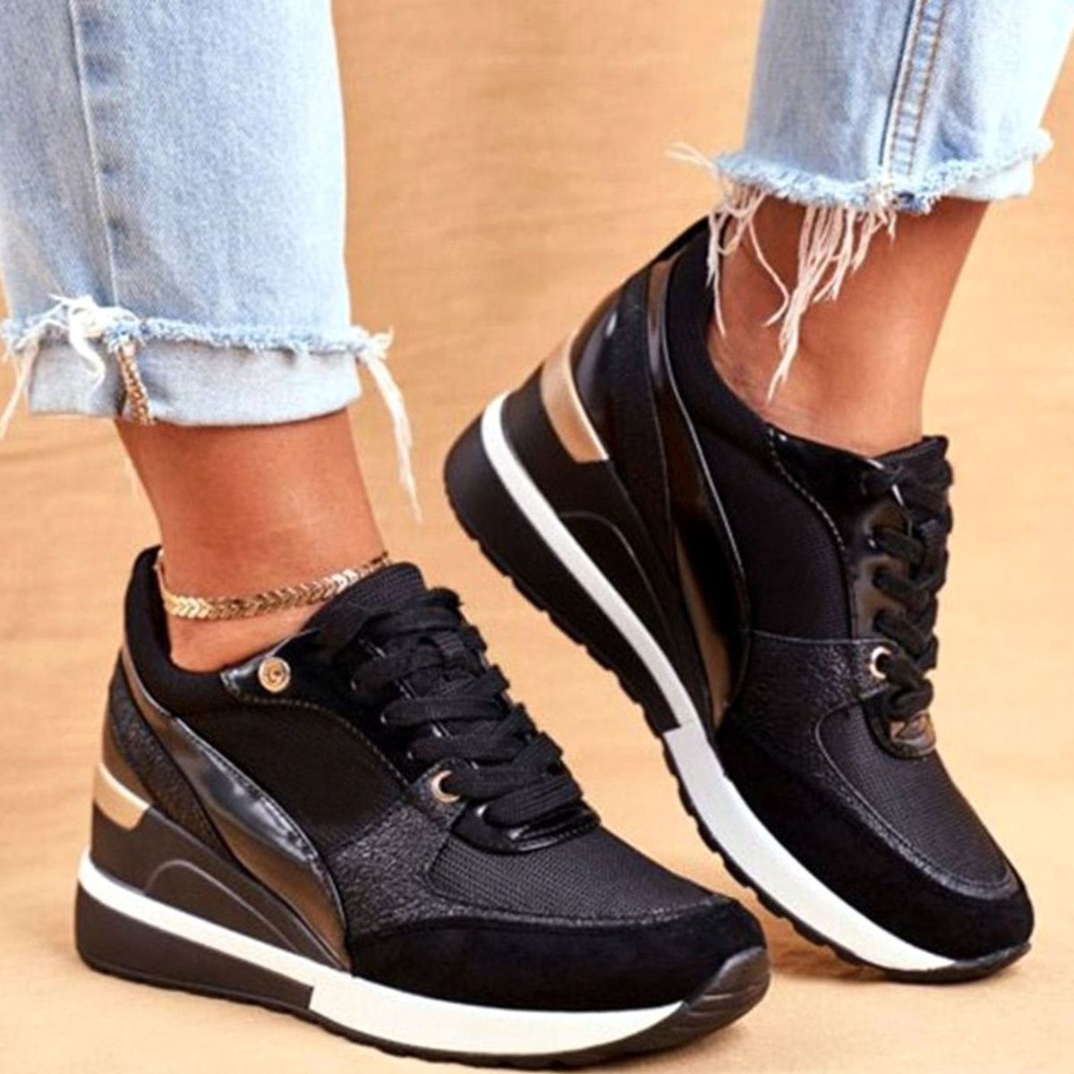 Penelope | Women's Metallic Two-Tone Lace-Up Wedge Sneakers