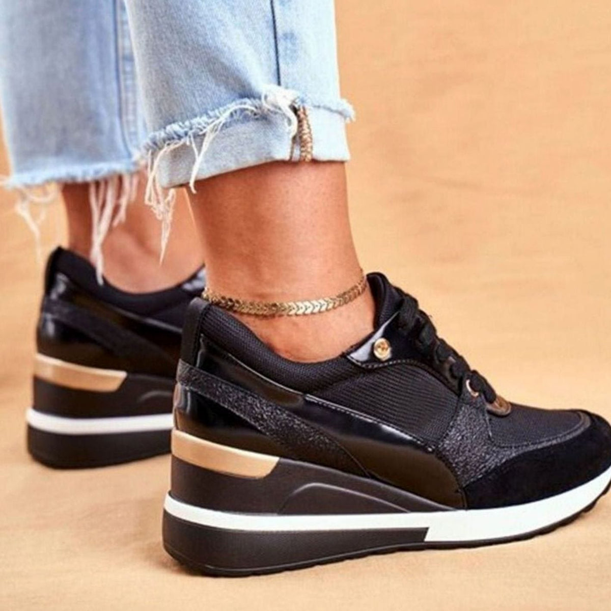 Penelope | Women's Metallic Two-Tone Lace-Up Wedge Sneakers