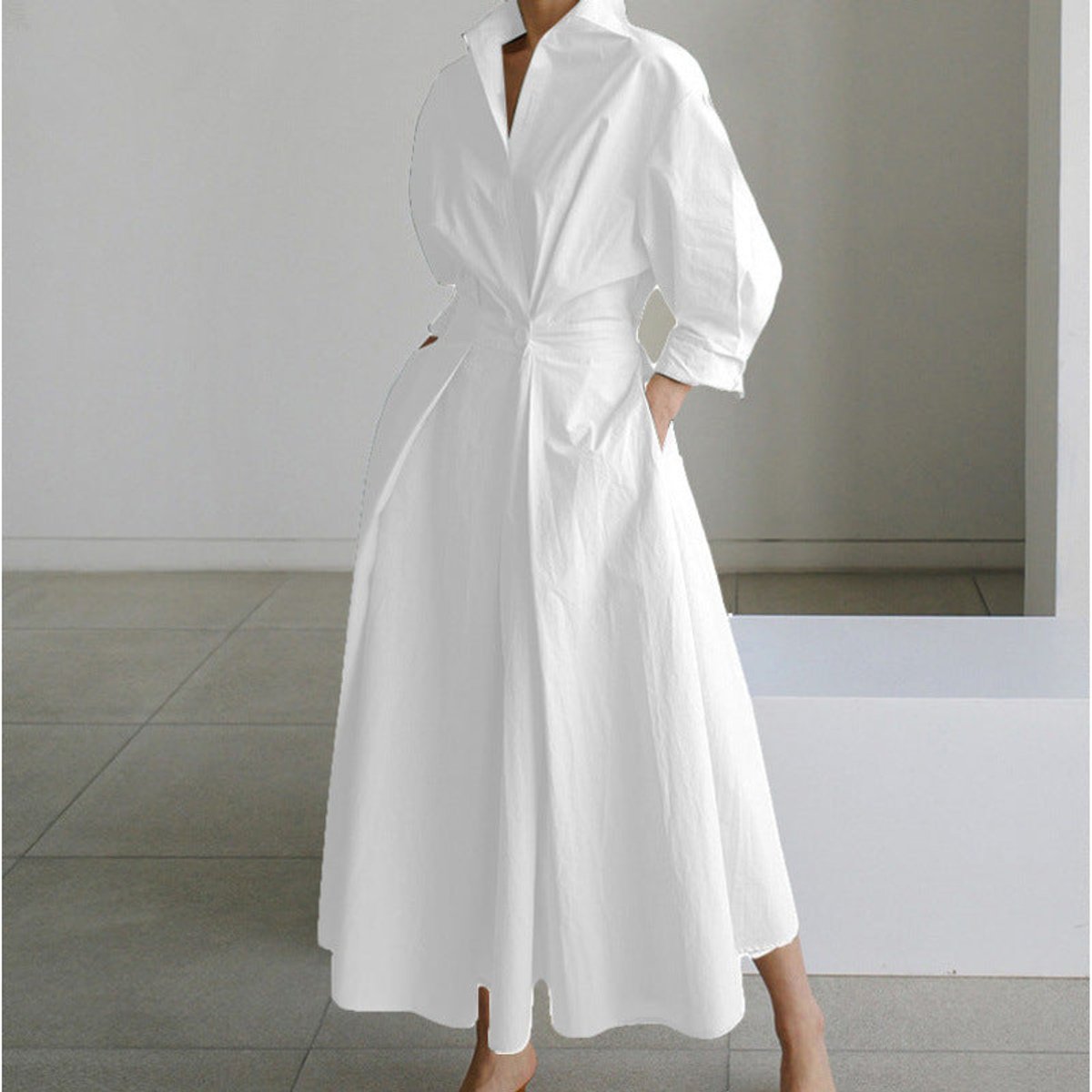 Victoria | Women's Newspaper Print Collared Wrap Maxi Dress