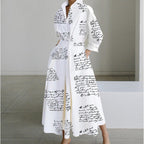 Victoria | Women's Newspaper Print Collared Wrap Maxi Dress