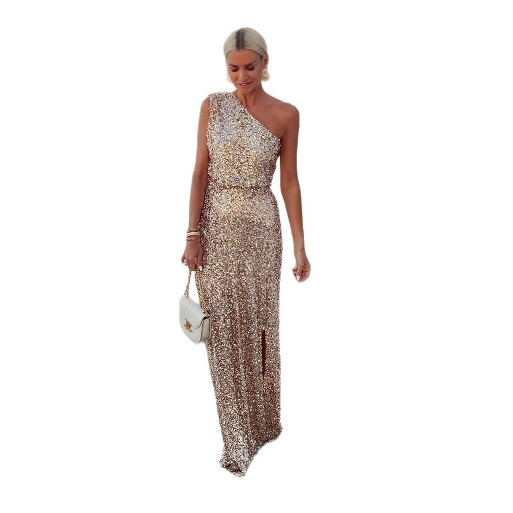 Charlotte | Women's One-Shoulder Sequin Cocktail Dress Maxi Side Slit