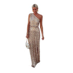 Charlotte | Women's One-Shoulder Sequin Cocktail Dress Maxi Side Slit