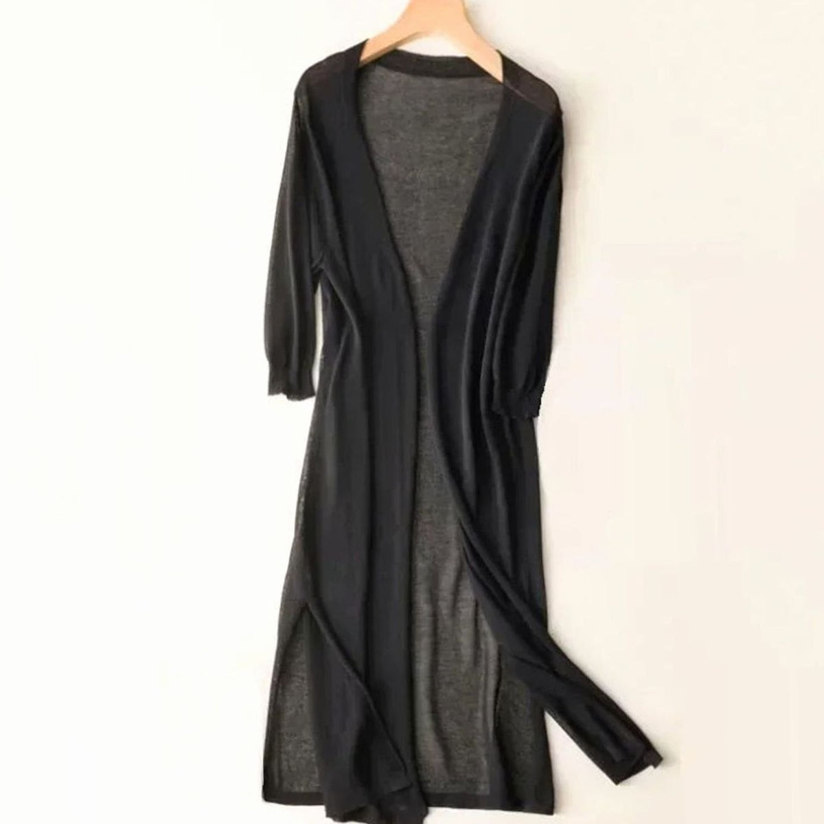 Penelope | Women's Open-Front Long Cardigan Coatigan 3/4 Sleeve Side Slit