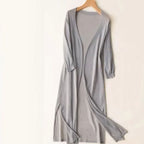 Penelope | Women's Open-Front Long Cardigan Coatigan 3/4 Sleeve Side Slit