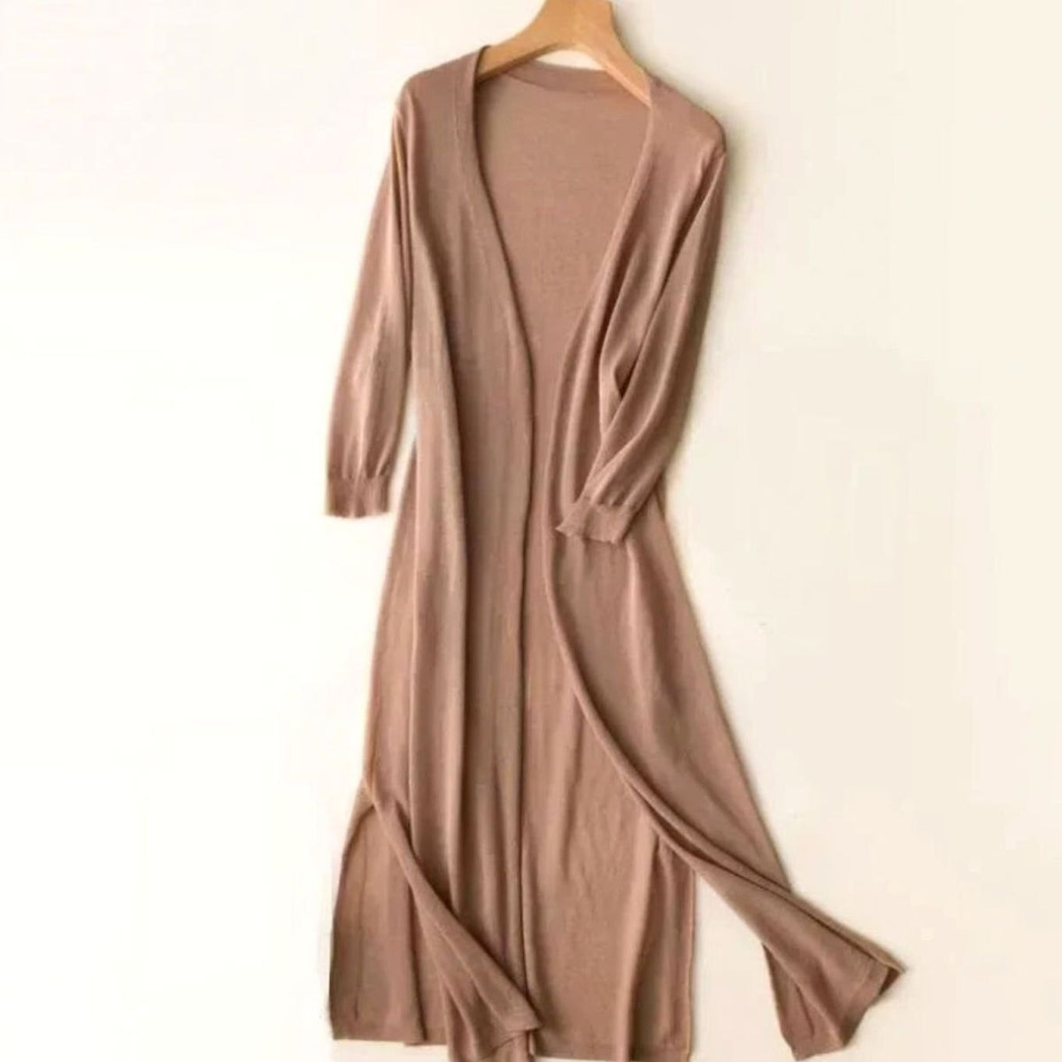 Penelope | Women's Open-Front Long Cardigan Coatigan 3/4 Sleeve Side Slit
