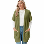 Madison | Women's Open-Front Short-Sleeve Knit Cardigan Sweater Pockets