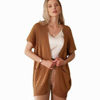 Madison | Women's Open-Front Short-Sleeve Knit Cardigan Sweater Pockets