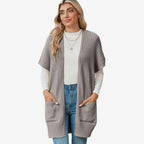 Madison | Women's Open-Front Short-Sleeve Knit Cardigan Sweater Pockets