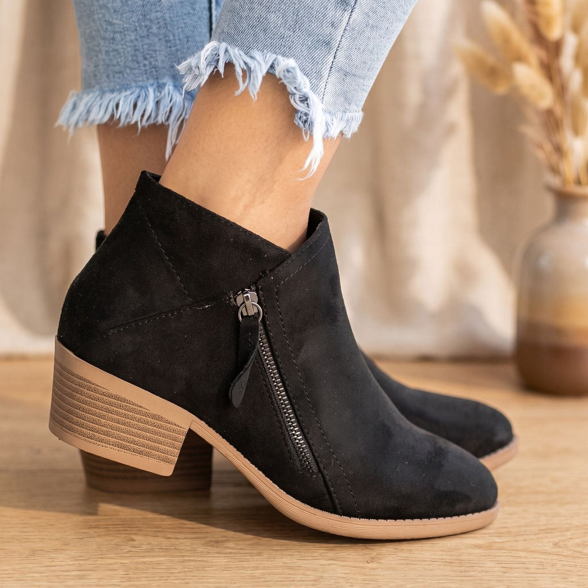 Olivia | Women's Orthopedic Side-Zip Block-Heel Suede Ankle Boots