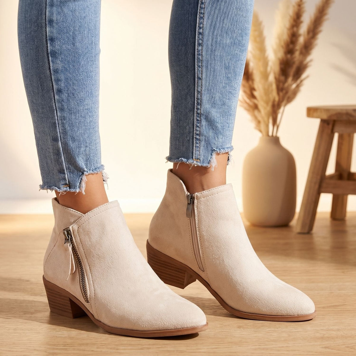 Olivia | Women's Orthopedic Side-Zip Block-Heel Suede Ankle Boots