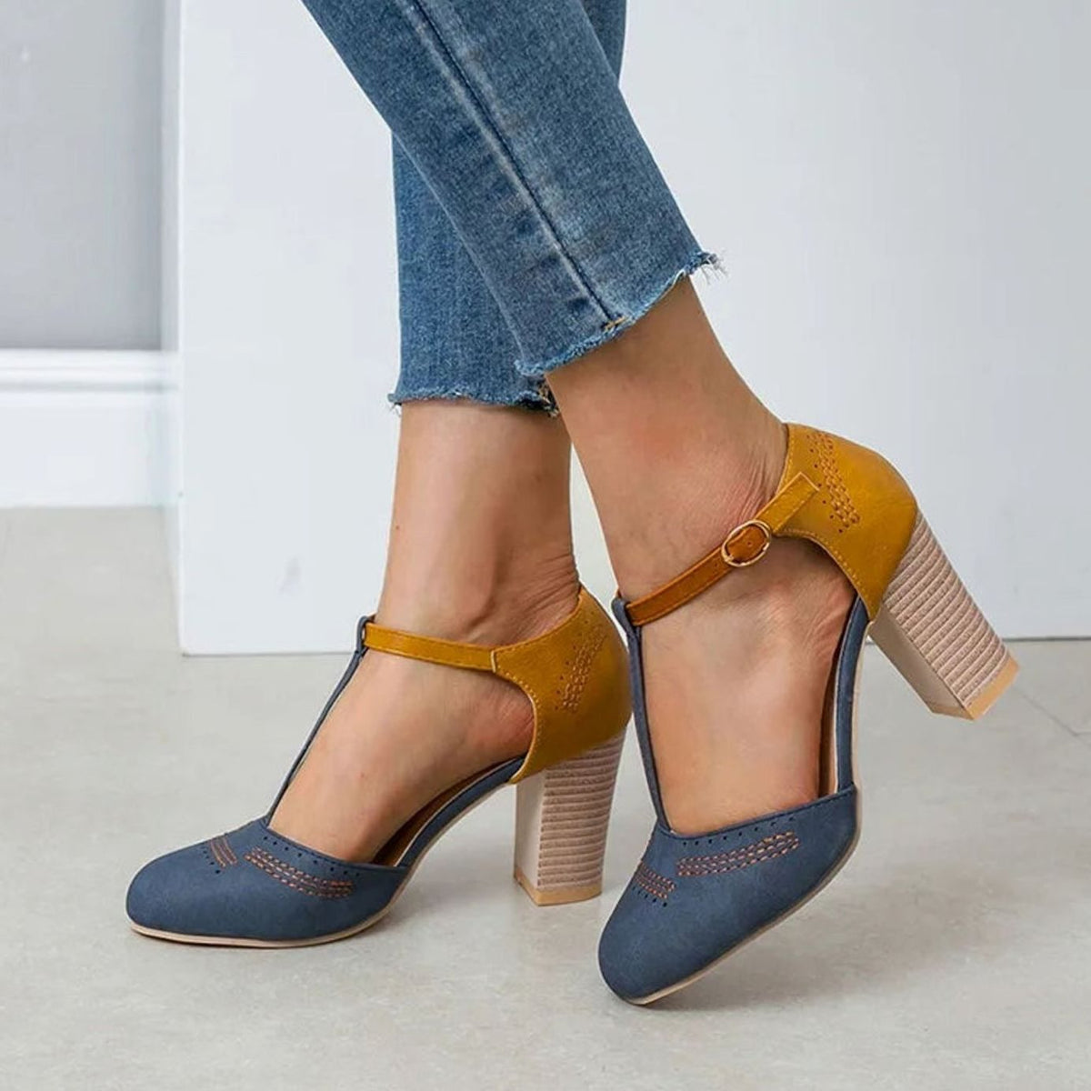 Harper | Women's Orthopedic T-Strap Block Heeled Shoes
