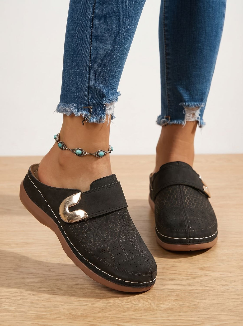 Emma | Women's Orthopedic Velcro Slip-On Mule Clogs Honeycomb Texture