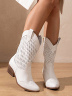 Camila | Women's Orthopedic Western Mid-Calf Perforated Suede Block-Heel Boots
