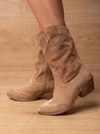 Camila | Women's Orthopedic Western Mid-Calf Perforated Suede Block-Heel Boots