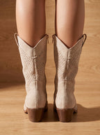 Camila | Women's Orthopedic Western Mid-Calf Perforated Suede Block-Heel Boots