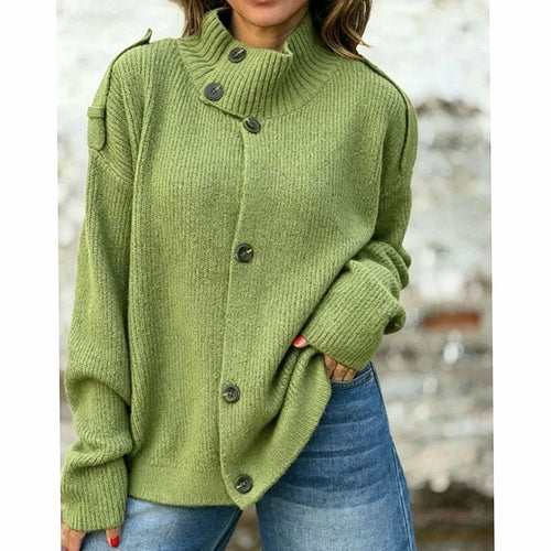 Amelia | Women's Oversized Button-Front Stand-Collar Knit Cardigan