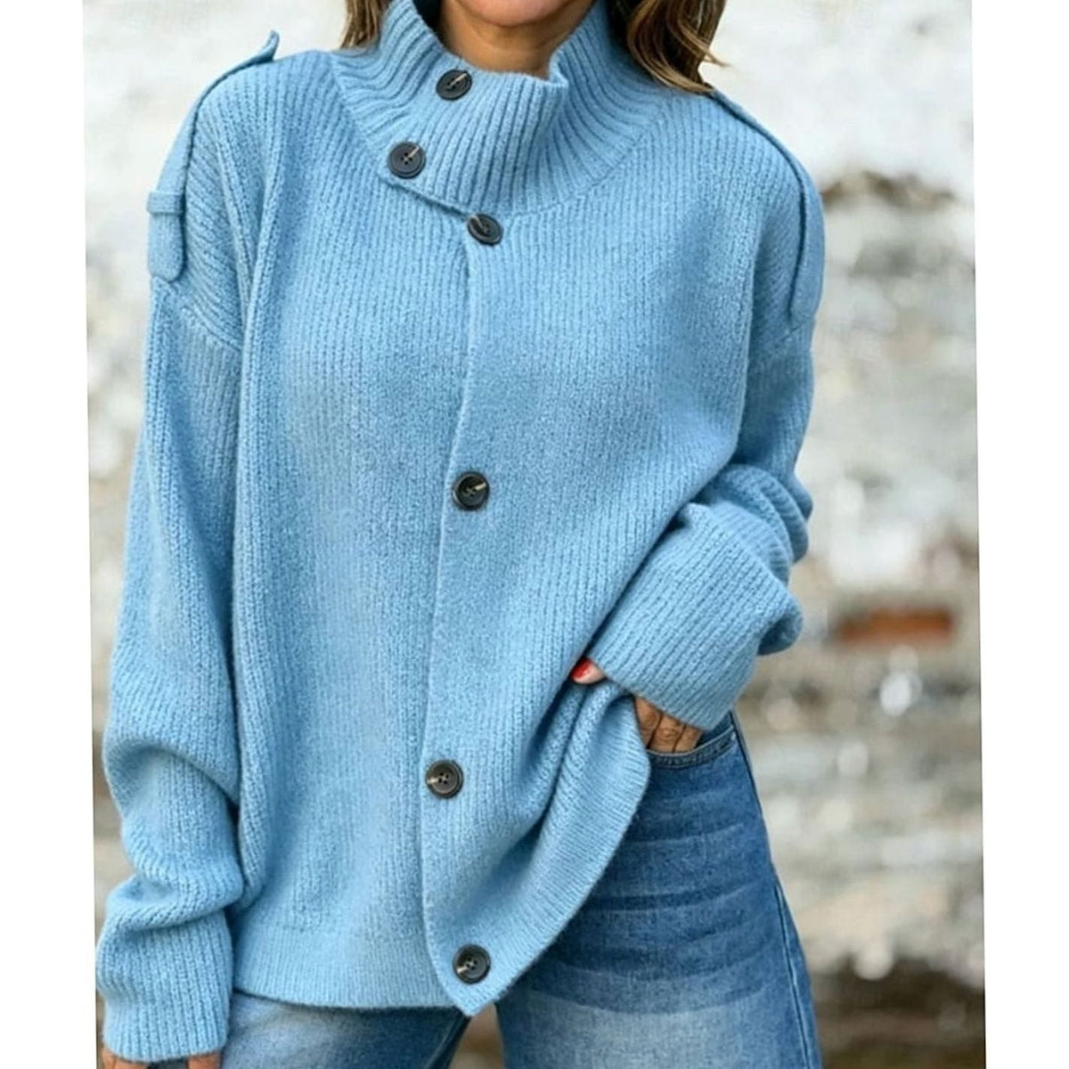 Amelia | Women's Oversized Button-Front Stand-Collar Knit Cardigan
