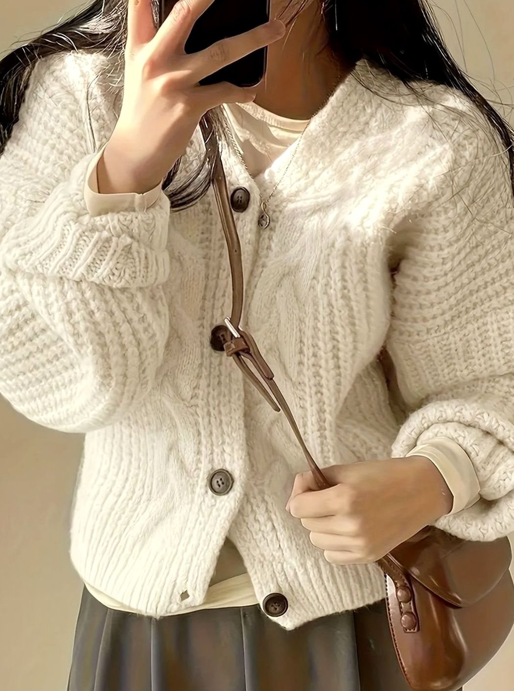 Harper | Women's Oversized Cable-Knit Button-Front Cardigan