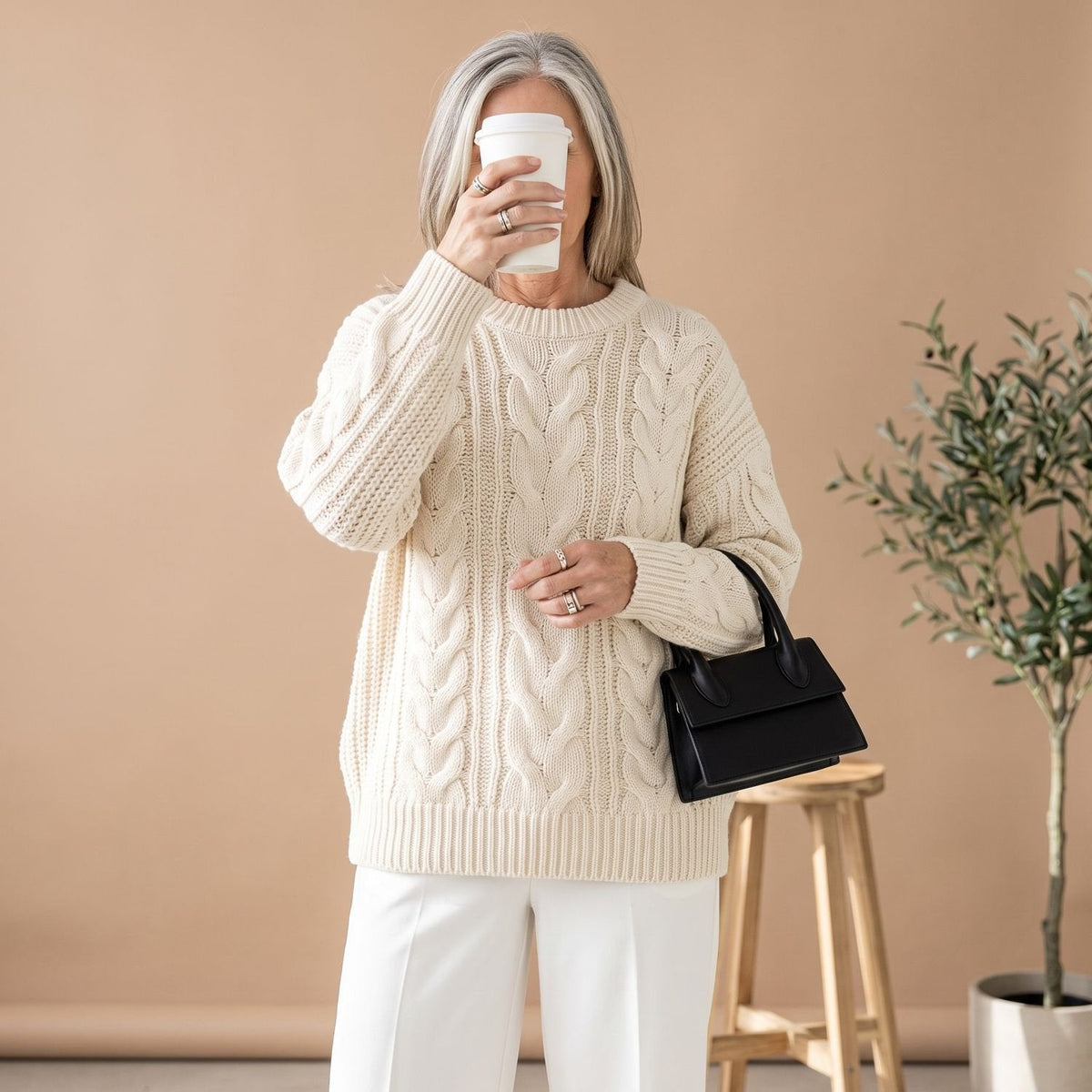 Harper | Women's Oversized Cable-Knit Chunky Crew Neck Sweater