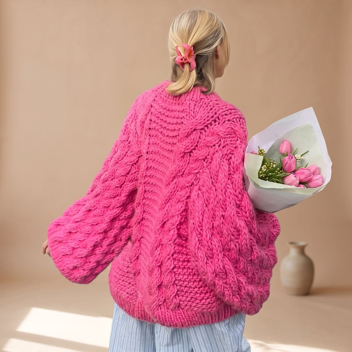 Harper | Women's Oversized Cable-Knit Chunky Crew Neck Sweater