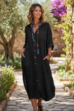 Evelyn | Women's Oversized Linen Midi Evening Gown Shirt Dress