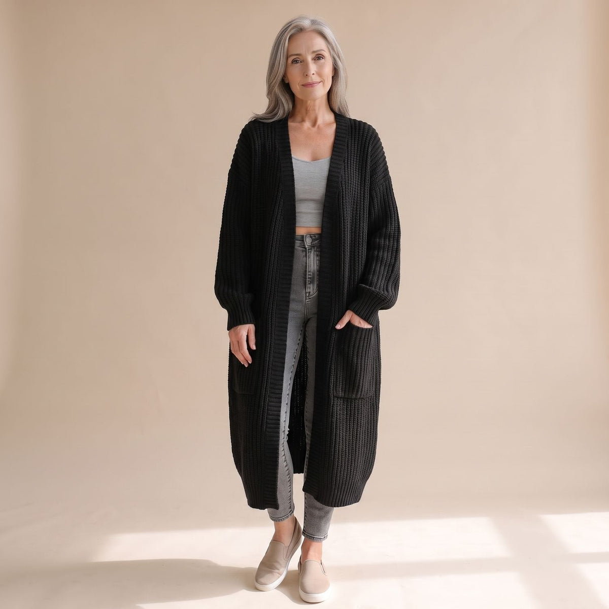 Aria | Women's Oversized Long Ribbed Knit Open-Front Cardigan