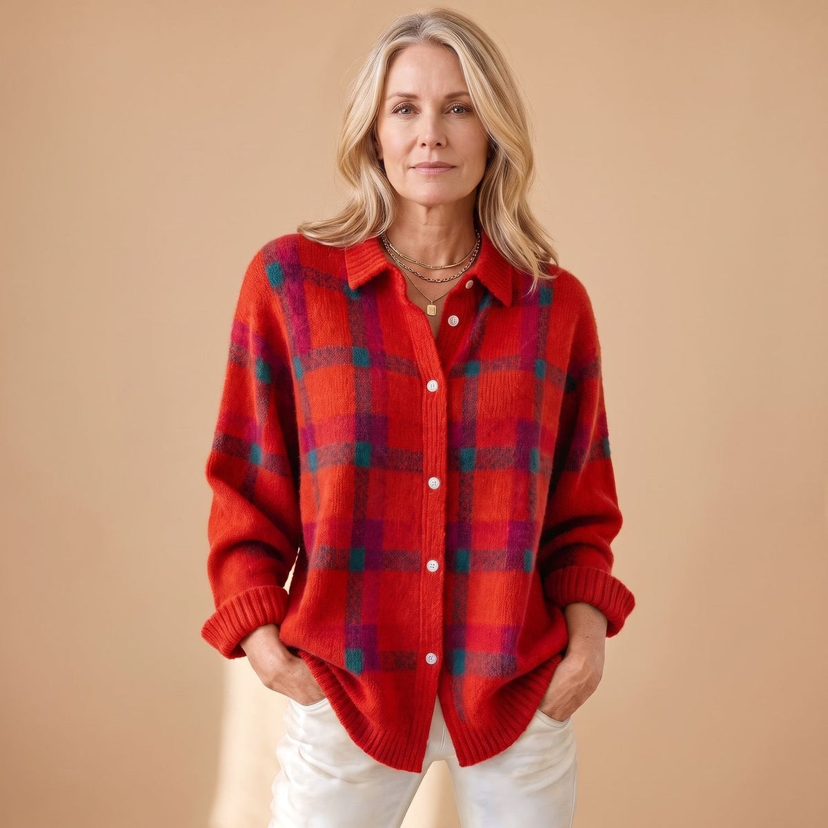 Luna | Women's Oversized Plaid Knit Button-Down Cardigan
