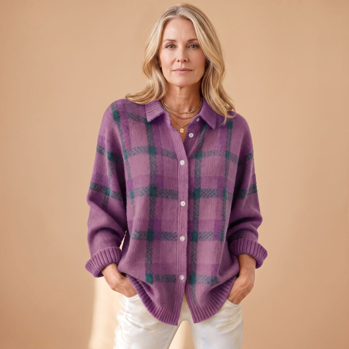 Luna | Women's Oversized Plaid Knit Button-Down Cardigan