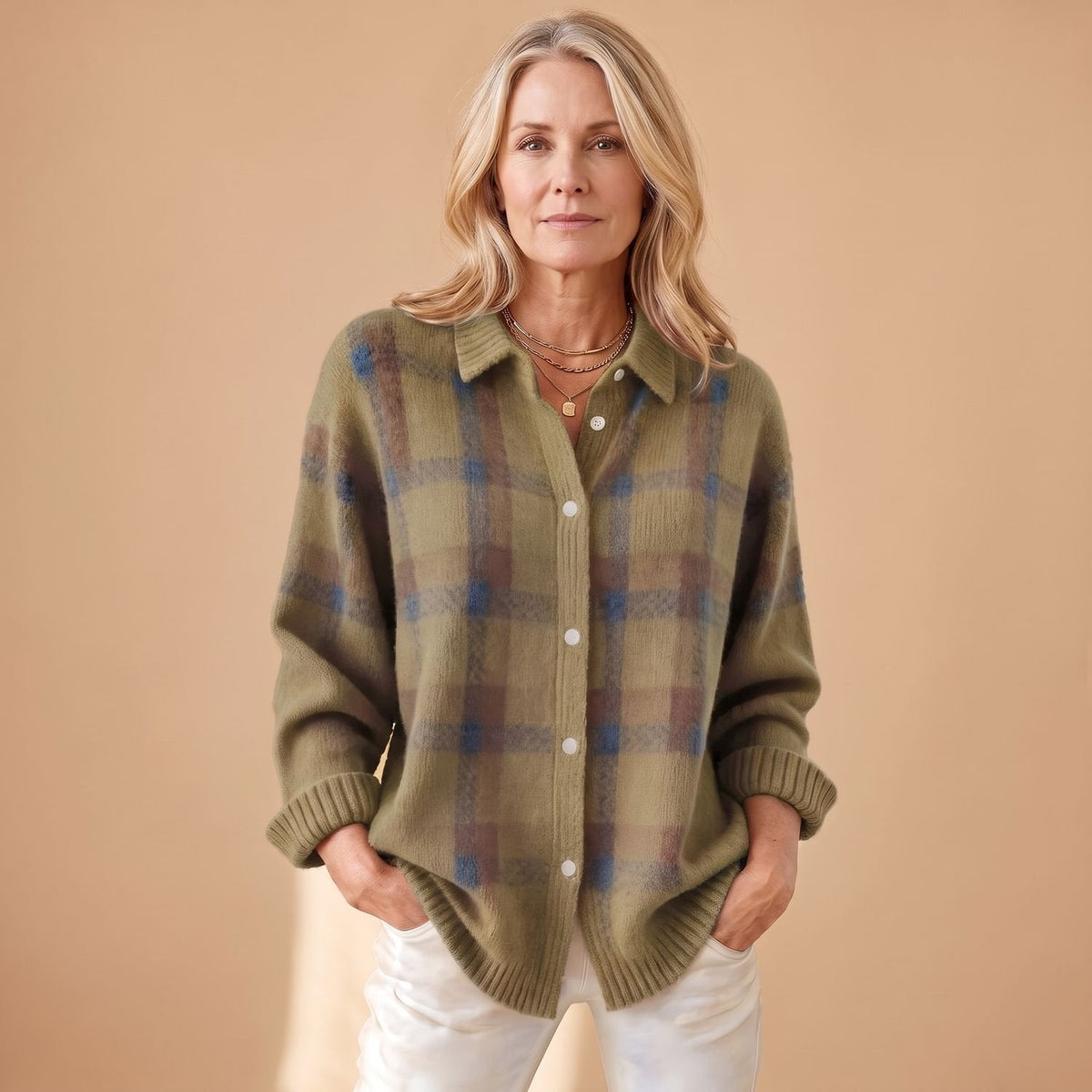 Luna | Women's Oversized Plaid Knit Button-Down Cardigan