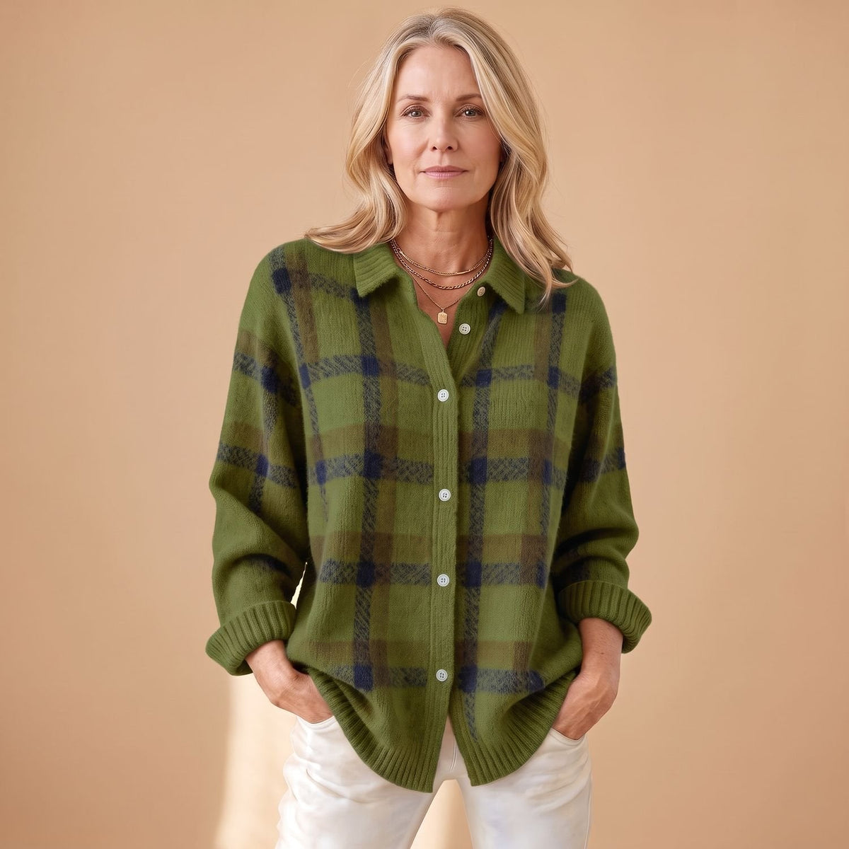 Luna | Women's Oversized Plaid Knit Button-Down Cardigan