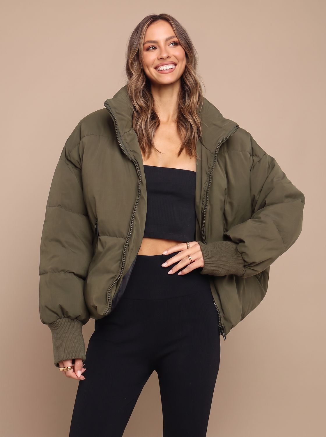 Grace | Women's Oversized Puffer Jacket Stand Collar Ribbed Cuff
