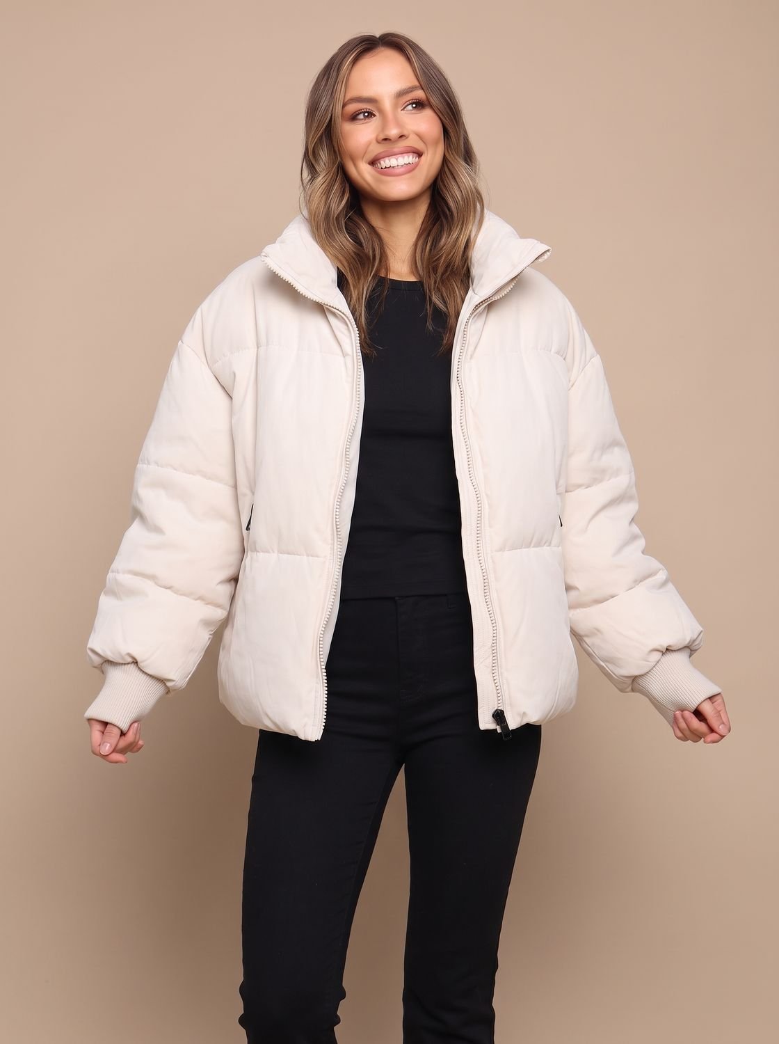 Grace | Women's Oversized Puffer Jacket Stand Collar Ribbed Cuff