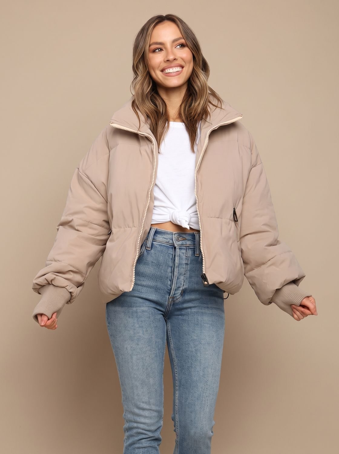 Grace | Women's Oversized Puffer Jacket Stand Collar Ribbed Cuff