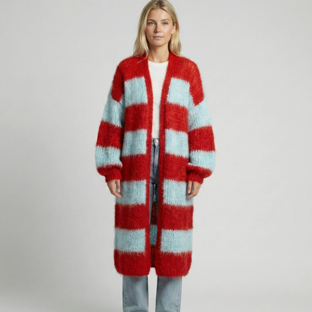 Amelia | Women's Oversized Striped Long Open-Front Cardigan