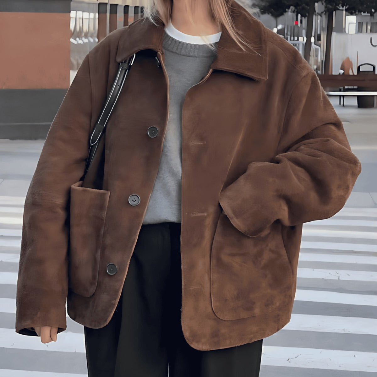 Emma | Women's Oversized Teddy Button-Front Patch Pocket Jacket