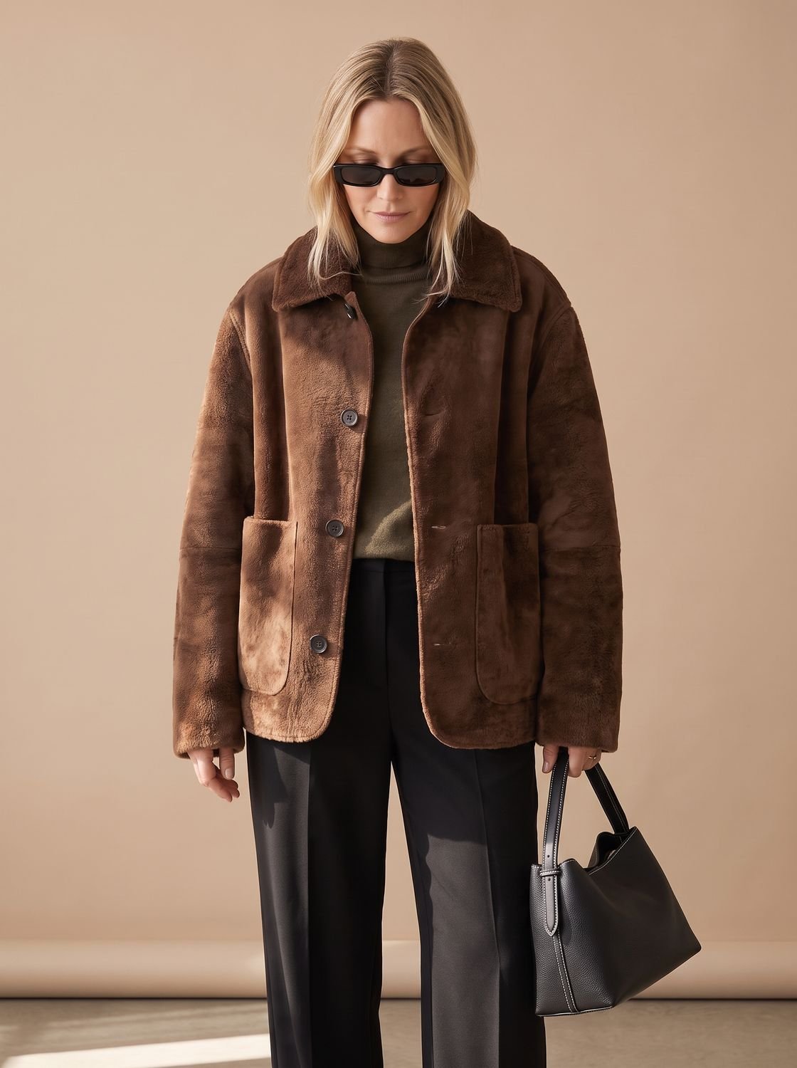 Emma | Women's Oversized Teddy Button-Front Patch Pocket Jacket